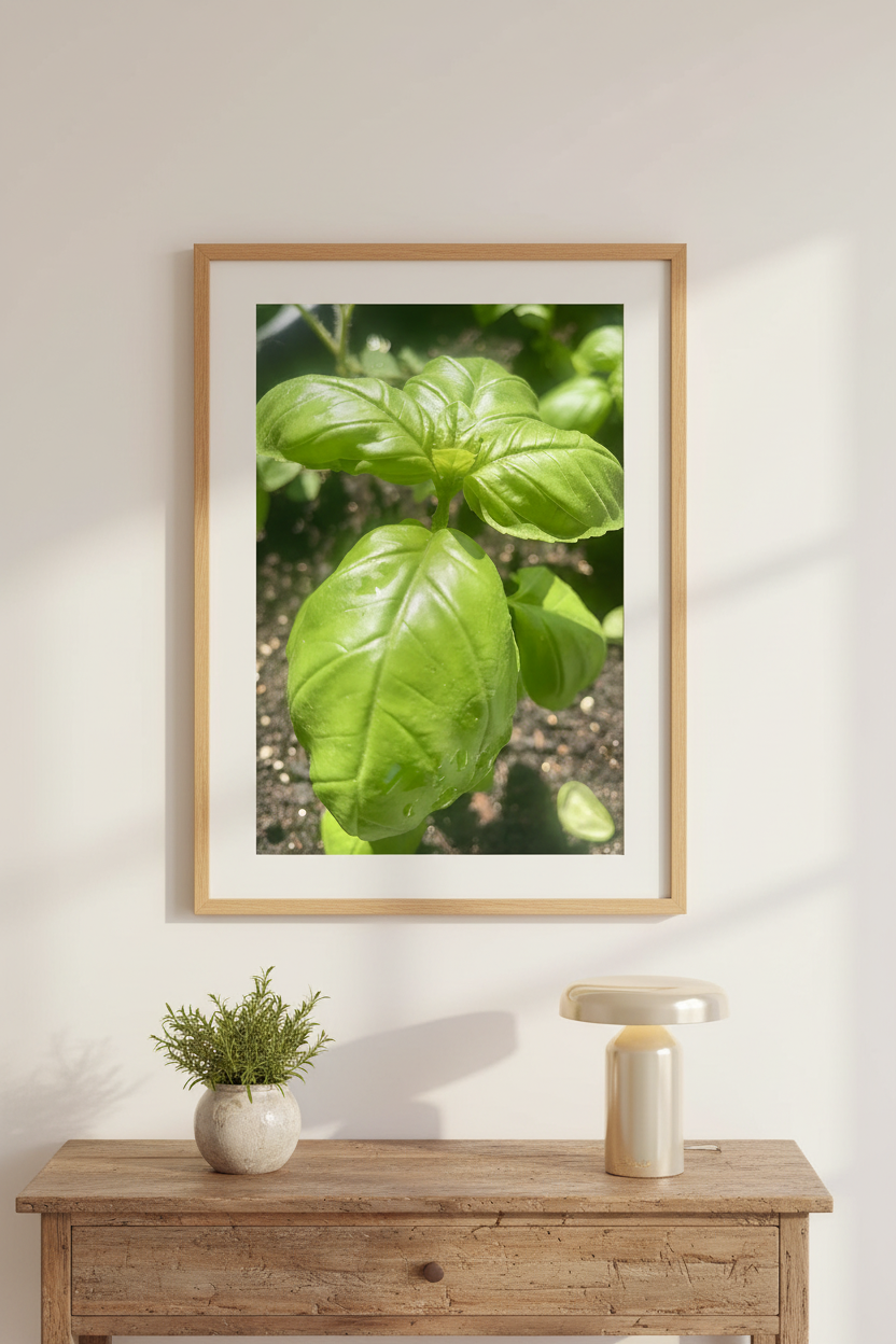 Basil Plant 4K - Framed on Wall